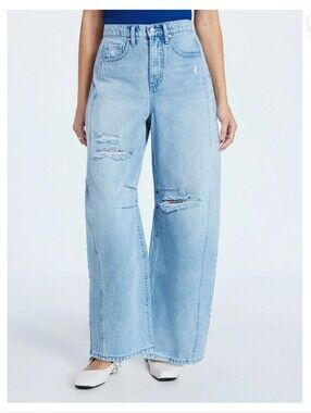 Scoop Women’s and Women's Plus High-Rise Ankle Barrel Jeans w Distressed Details